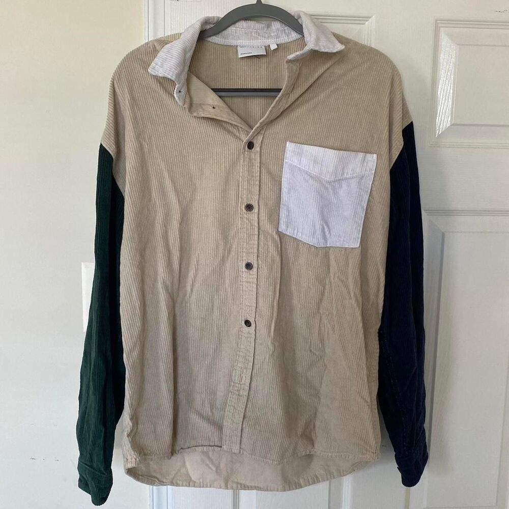 Asos tan corduroy button down shirt with a relaxed fit size M